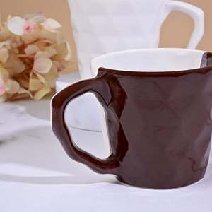 Set of 4 Burnished Brown <b>Ceramic</b> <b>Cups</b> with Faceted Pattern - Product Image 4