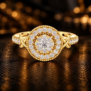 แหวนเพชรทรงกลมเพาะเลี้ยงในห้องปฏิบัติการ ทองคำแท้ 14K 18K ประดับเพชรแบบคลัสเตอร์ ฮาโล เพฟ 0.53 กะรัต DEF VVS แหวนแต่งงานคลาสสิก รับผลิตแบบ OEM ODM - Product Image 1