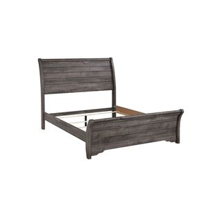 Letto a slitta matrimoniale contemporaneo con linee orizzontali e testiera curva leggermente inclinata, finitura grigia, realizzato in legno - Product Image 3