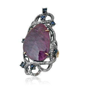Bague REYES de style victorien en argent sterling avec diamants naturels et pierre précieuse rubis, bague statement antique pour femme, bijoux fins - Product Image 1