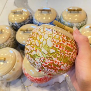 Pot en bambou nacre, bambou naturel avec incrustation de coquillages, boîte de rangement pour thé, café, épices et décoration intérieure, Vietnam - Product Image 1