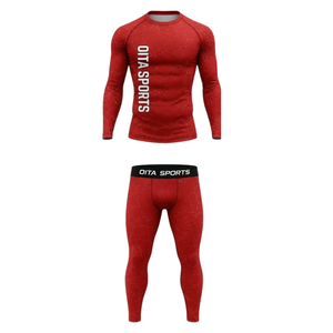 Ensemble de vêtements de sport pour homme, manches longues et leggings, compression, entraînement, fitness, gym, sportswear, entraînement athlétique, rouge - Product Image 1