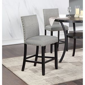 Moderne Sedie da Pranzo in Tessuto Grigio, Set da 2, Altezza Bancone, con Cuscino Imbottito e Finiture con Borchie per Cucina e Sala da Pranzo - Product Image 2