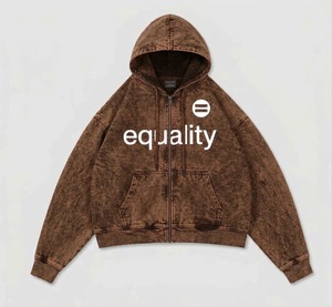 Sudadera con capucha OEM personalizada con lavado ácido, cremallera completa, algodón grueso, estampado gráfico Equality, estilo oversize vintage streetwear para unisex - Product Image 3