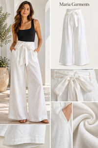 Pantalones anchos de algodón y lino lisos para mujer, de cintura alta con lazo y logo en la cintura, ajuste holgado, lavado a la piedra, estilo urbano de verano - Product Image 5