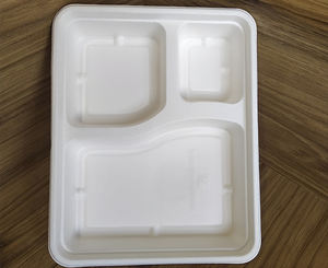 Assiette compartimentée biodégradable écologique, assiettes jetables - anti-fuite, assiettes blanches naturelles sans BPA, alternative au plastique - Product Image 5
