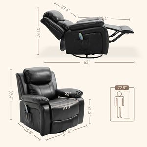Poltrona Reclinabile Girevole in Pelle PU con Massaggio, Telecomando e Poggiapiedi Imbottito per Soggiorno e Camera da Letto, Ideale per Donne - Product Image 3