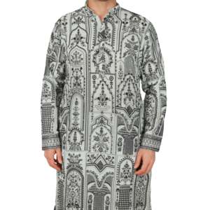 Traje de novio blanco para hombre, conjunto de kurta de georgette bordado de diseñador con motivos tradicionales TMEN10-04-S - Product Image 2