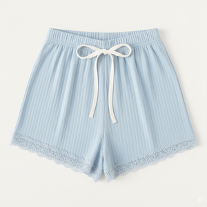 Women Fashion Ribbed Knit <b>Lace</b> Trim Drawstring Shorts High <b>Elastic</b> Comfortable Quick Dry Breathable Summer Lounge Shorts - Product Image 6