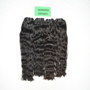Extensions de cheveux humains naturels indiens Remy noirs, ondulés, coupés droit, à double trame, fabriquées à la machine - Product Image 6