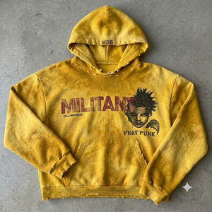 2026 New Rexfit Sports Oversized <b>Hoodie</b> <b>Men's</b> Garment Dyed <b>Yellow</b> Cotton Fleece Heavyweight Hooded Sweatshirt Winter Punk Style - Product Image 2