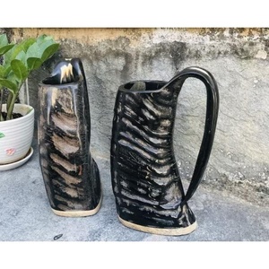 Z M CREATIONS Juego de Tazas para Beber Estilo Vikingo Medieval, de Cuerno de Buey Vintage, Ecológicas, Ligeras, Reutilizables, con Tapa de Bambú - Product Image 2