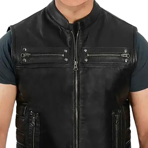 Mens Motorcycle Leather <b>Vest</b> Genuine Cowhide Biker <b>Vest</b> Men Riding Waistcoat Custom Logo Leather <b>Vest</b> - Product Image 5