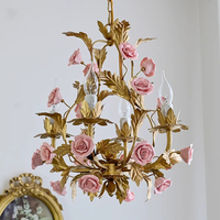 MEEROSEE Lustre en or rose Pendentif de plafond Rose Pendentif de plafond Fleur rose pour salon MD98060