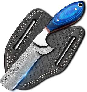 Couteau de boucher de cowboy en acier Damas forgé à la main, personnalisé OEM, lame pleine longueur EDC, manche en bois avec étui en cuir - Product Image 1