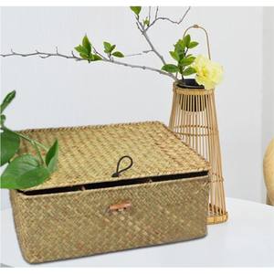 Caja de Almacenamiento Tejida de Ratán Natural Ecológica con Cierre de Botón, Cestas Decorativas Tejidas a Mano para Organización de Estantes y Regalos - Product Image 3