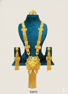 Elegant Trendy Gold Filled 24k Floral <b>Necklace</b> <b>Set</b> with Matching Earrings and Ring for <b>Bridal</b> & Festive Occasions Model 93065 - Product Image 6