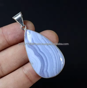 Colgante de ágata de encaje azul Chapado en plata esterlina Colgante de piedra preciosa azul para ella Collar de piedra hecho a mano Regalo para mamá - Product Image 4