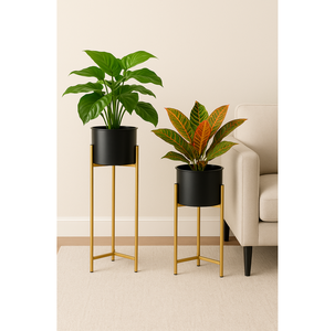 Support de pot de fleurs en métal haut de gamme 2027 avec pot noir, design artisanal durable pour pots lourds et décoration intérieure élégante - Product Image 5