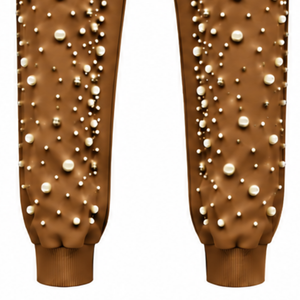 Bronze Pearl Beaded Jogger Pants <b>Women</b> Luxury Rhinestone Embellished Drawstring <b>Sweatpants</b> Casual Streetwear Fleece Winter - Product Image 6