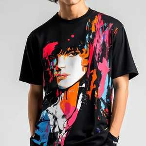 Camiseta Negra de Manga Corta para Hombre con Estampado de Personajes Coloridos, Cuello Redondo, Corte Regular, Algodón Jersey, Estilo Urbano - Product Image 6