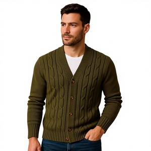 Men's Solid Rib Knit Button-Up Cardigan Sweater V-Neck Cable Knit Slim Fit Warm Fall Winter Casual Knitted Jacket Men's Knitwear - Product Image 1