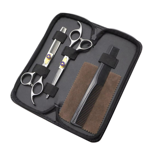 Kit de Herramientas de Barbería de Alta Calidad, Tijeras de Corte y Entresacado de Pelo con Recubrimiento de Titanio Azul, con Peine y Navaja, Kit de Salón de Barbería - Product Image 1