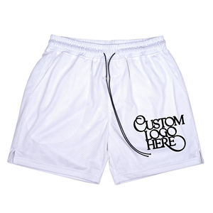 Men's Gray Mesh Drawstring Shorts Breathable <b>Elastic</b> Waist Custom Logo Front Casual Sports Wear - Product Image 4