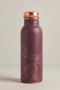 Botella de Cobre Puro con Recubrimiento de Esmalte y Diseño de Logotipo Personalizado, Base de Ciruela, Líneas de Contorno, Patrón Ayurvédico, Bebedero para Bienestar, OEM ODM - Product Image 2