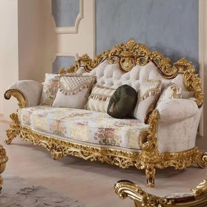 Juego de Sofás de Lujo en Oro Blanco Real, Muebles de Salón Tallados en Caoba, Calidad Garantizada, Hostal Providencia - Product Image 3