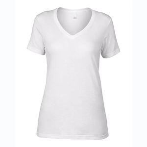 Camisetas personalizadas para mujer con cuello en V profundo, lisas, de alta calidad, 100% algodón, para mujer, precio al por mayor, servicio OEM. - Product Image 2
