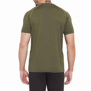 T-shirt de sport pour homme, vert olive, manches courtes, col rond, design uni, séchage rapide, tricoté, coupe classique, 100% coton, logo sur le devant - Product Image 6