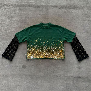 Camiseta de doble capa con pedrería en toda la prenda, unisex, de manga larga, 2 en 1, camiseta de doble capa extragrande para verano. - Product Image 6