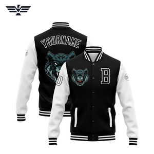 Chaqueta Varsity de Invierno para Hombre, Negra, de Cuero PU Ecológico, con Nombre Personalizado, Bloques de Color, Estilo Hip Hop, Cierre de Botones a Presión y Cuello Alto - Product Image 2