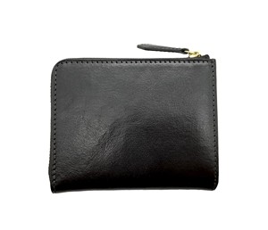 Article populaire : Portefeuille minimaliste unisexe en cuir italien tanné végétal Castello, forme en L, fermeture éclair YKK, court, noir/marron, broderie drapeau - Product Image 4