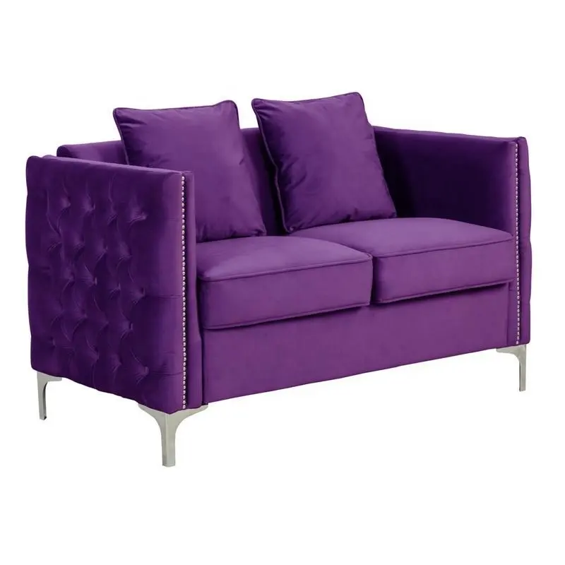 Bobkona-sofá y Loveseat de cuero puro, 2 asientos, color gris con madera, nuevo diseño