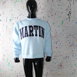 MARTIN SKY BLUE <b>Mock</b> <b>Neck</b> Sweatshirt 100% NAVY BLUE Applique Embroidery wide <b>neck</b> Sweatshirt Finer Threads - Product Image 2
