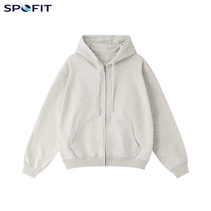 Custom Logo 440 GSM Winter Solid Oversized Terry Double Zippers Drop Shoulder Blank Cropped <b>Zip</b>-<b>Up</b> Hoodie for Men - Product Image 6