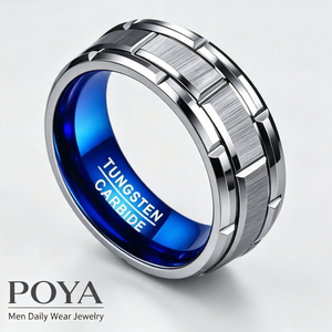 Anillo de Carburo de Tungsteno <span class=keywords><strong>para</strong></span> <span class=keywords><strong>Hombre</strong></span> con Revestimiento Interior Azul, Estilo Metal Plateado Cepillado, Anillo de Compromiso, Ajuste Cómodo, Joyería al por Mayor - Product Image 1