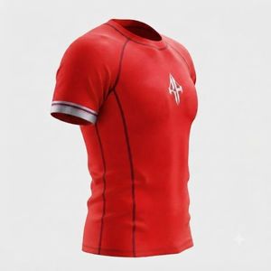 Camiseta Deportiva de Manga Corta Roja para Hombre, Sublimada, Cuello Redondo, Secado Rápido, Transpirable, Material de Spandex/Poliéster - Product Image 4