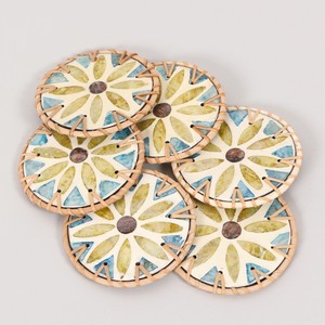 Colorful rattan shell inlaid drink cup coasters flower design coaster decorative drinkware <b>trivets</b> - Product Image 1