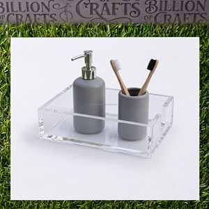 Clear Acrylic Rectangular Storage <b>Tray</b> Bathroom Countertop <b>Organizer</b> Open Front Tabletop Holder - Product Image 2
