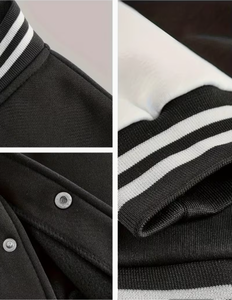 Profit <b>Sport</b> Unisex <b>Black</b> White <b>Jacket</b> Embroidered Logo Front Casual Winter Regular Fit Wool/Leather Material Windproof - Product Image 6