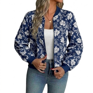 INFLOW SPORTS Women's Thin Bomber <b>Jacket</b> Zipper Closure Casual Autumn Outerwear Short <b>Pink</b> White Full Sleeve Coat - Product Image 4