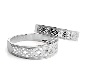 925 Sterling Silver Zircon Bezel Setting Eternity Band Filigree <b>Couple</b> <b>Rings</b> - Product Image 1