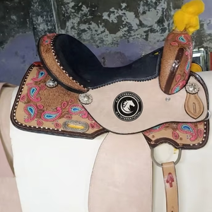 Silla de montar de cuero genuino para equitación western, para carreras de barriles, con cabezada a juego, para mayoristas, de temporada - Product Image 1