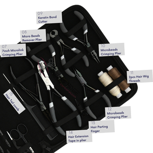 Wholesale Black Hair Extension tools Set featuring 2 Hole Bead Crimper Beads Opening Closing Plier Wig Thread Sewing Needles <b>Box</b> - Product Image 4