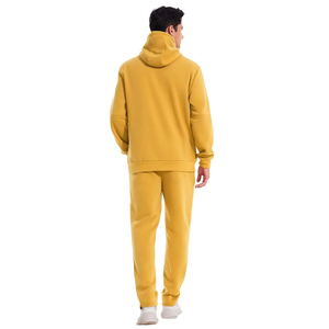 Ensemble de survêtement sportif jaune à capuche pour homme, fermeture éclair intégrale, couleur unie, séchage rapide, décontracté, automne, polyester, sweat-shirt et pantalon, coupe classique - Product Image 5