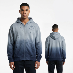Sweat à capuche oversize pour homme, effet délavé, zippé, style streetwear décontracté - Product Image 1
