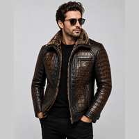 Veste en cuir de crocodile pour homme, cuir véritable, fausse fourrure, grandes tailles disponibles, qualité supérieure, prix abordable